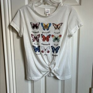 Belle Du Jour White Butterfly Graphic Tee